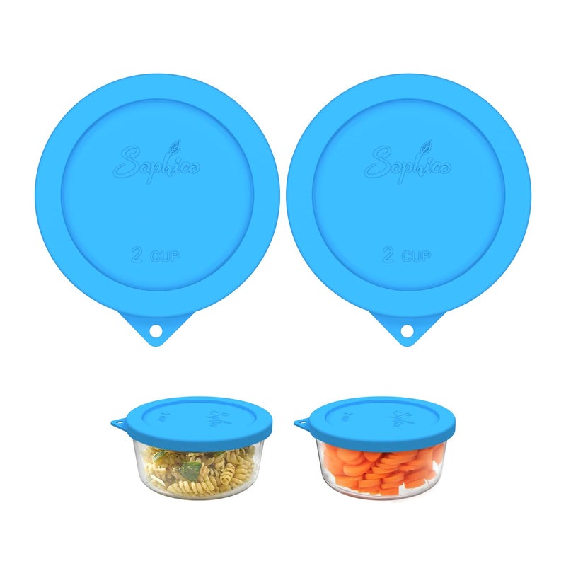 Sophico 2 Cup Round Silicone Storage Cover Lids Replacement for Pyrex 7200-PC and Anchor Hocking Glass Bowls (Container not Included) |Blue-2 Pack| - Image 1